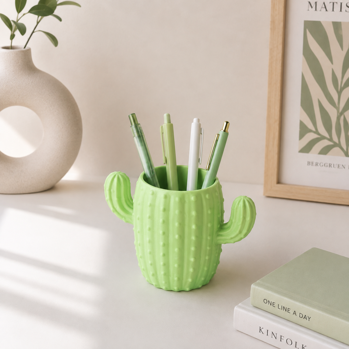 Cactus Pen Holder – 3D Printed Desk Organizer, Cute Pencil Cup & Modern Office Decor