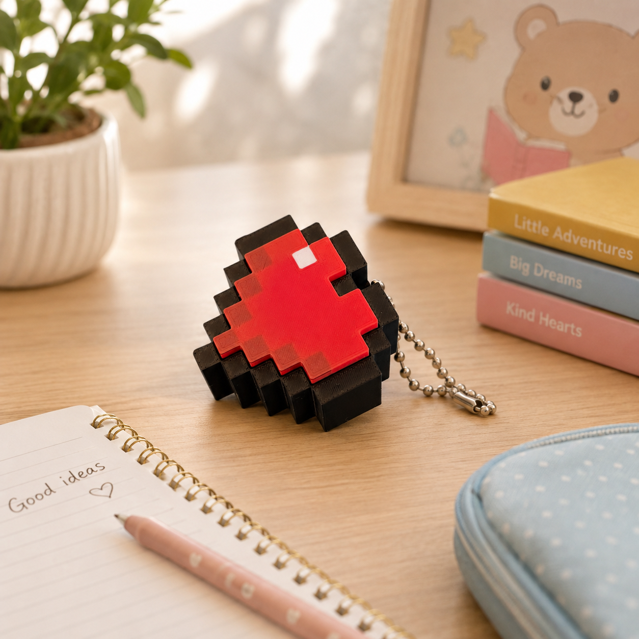 Minecraft Clicker Heart – 3D Printed Fidget Toy PLA 5 cm
